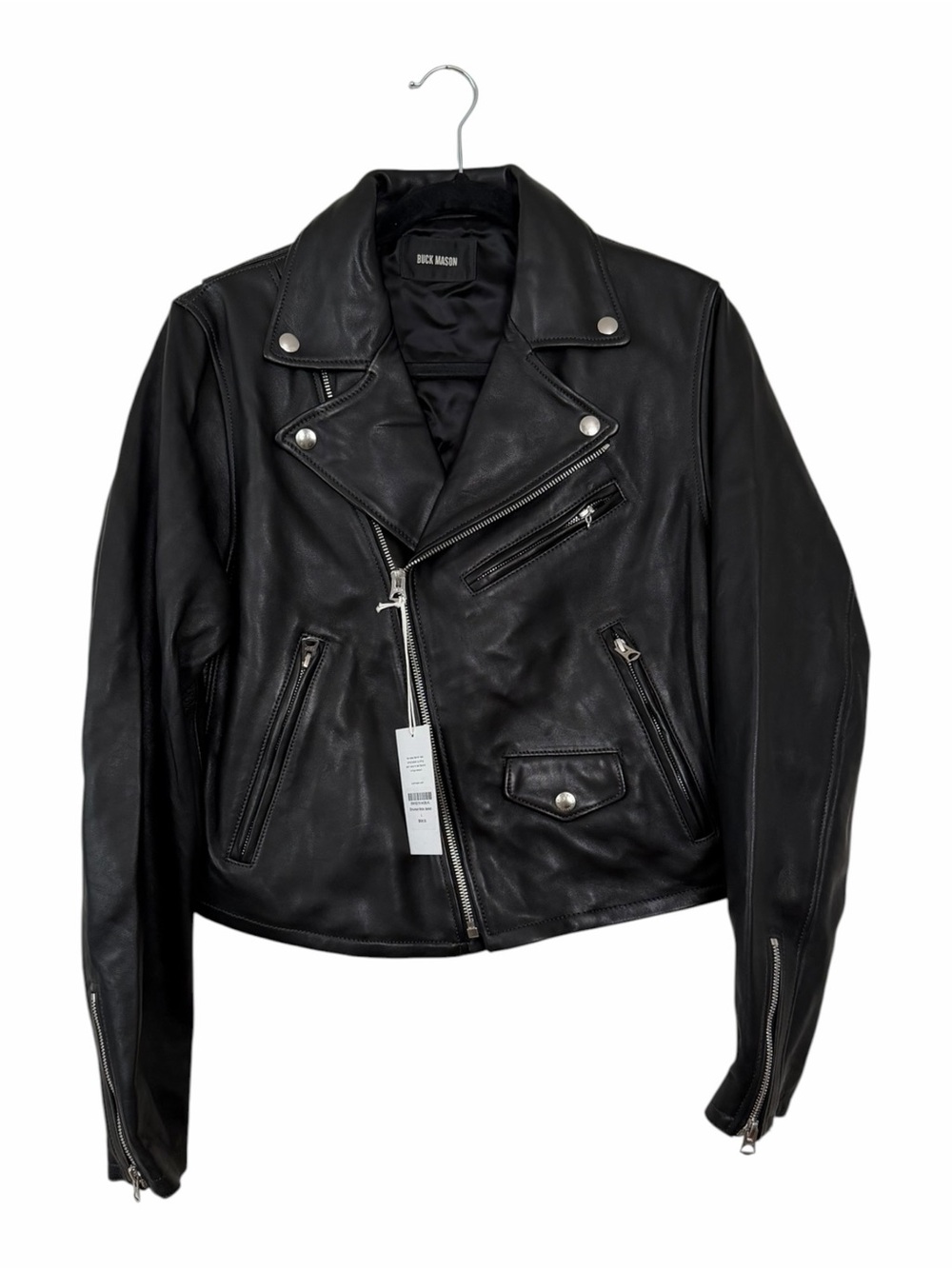 Buck Mason Black Leather Shrunken Moto Jacket Women’s Size Large NEW